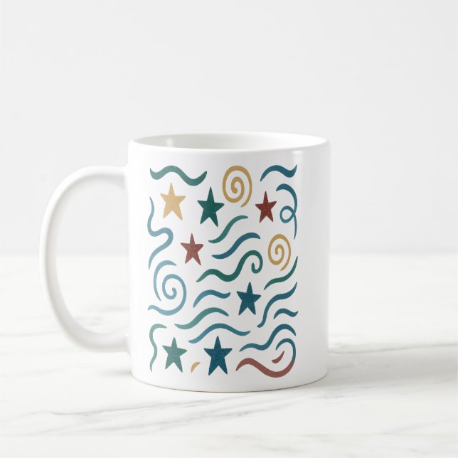 Retro Stars & Waves Pattern Design Coffee Mug (Left)
