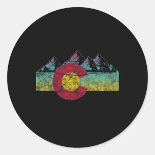 Retro State Flag Colorado Rocky Mountains Skiing A Classic Round Sticker