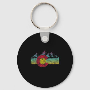 Retro State Flag Colorado Rocky Mountains Skiing A Key Ring