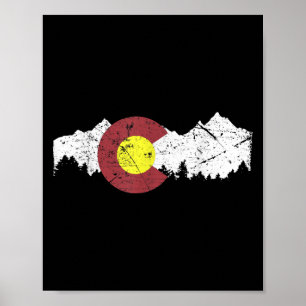 Retro State Flag Colorado Rocky Mountains Skiing A Poster