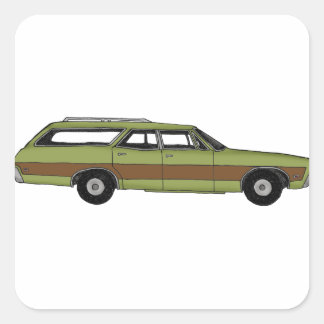 retro station wagon square sticker