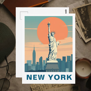 Retro Statue of Liberty New York City Travel Postcard