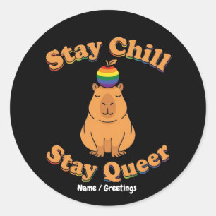 Retro Stay Chill Stay Queer Capybara Rainbow Zen Classic Round Sticker