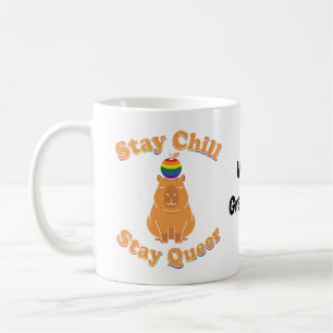 Retro Stay Chill Stay Queer Capybara Rainbow Zen Coffee Mug