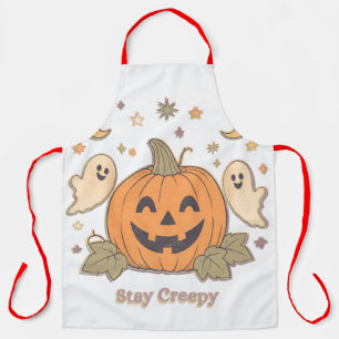 Retro Stay Creepy Pumpkin & Cute Ghosts Halloween Apron