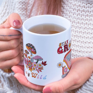 Retro stay Groovy Flowers Stylish boho design Coffee Mug