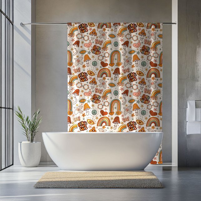 Retro Stay Groovy Peace and Love Curtain Rusty (Retro Stay Groovy Peace and Love Curtain Rusty)