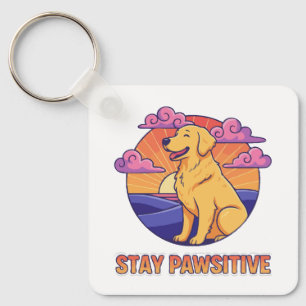 Retro Stay Pawsitive Golden Retriever Sunset Key Ring