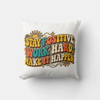 Retro Stay Positive Throw Pillow