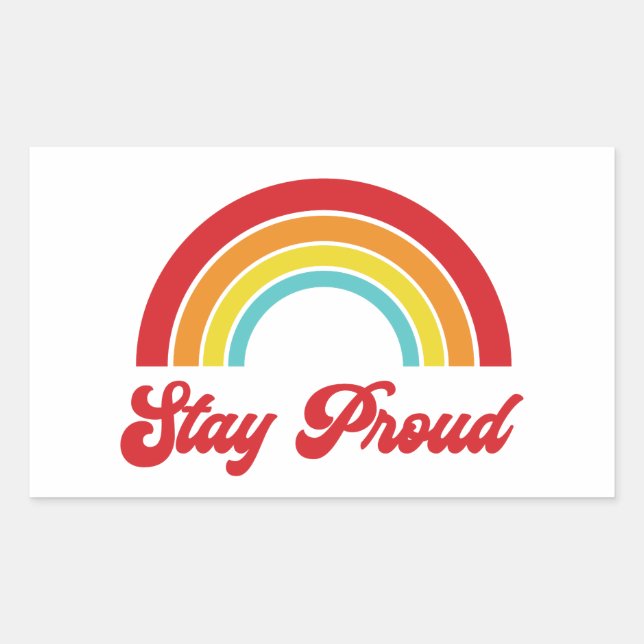 Retro Stay Proud Rainbow Gay Pride Rectangular Sticker (Front)