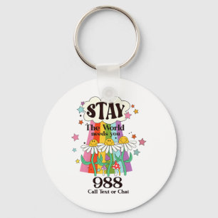 Retro Stay The World Needs You Suicide Prevention Key Ring