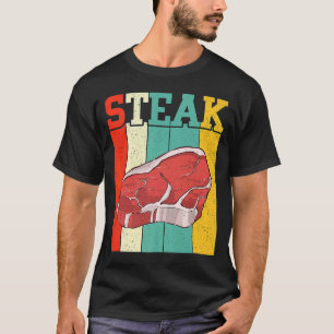 Retro Steak Raw Steak Meat Food Beef Cow Grilling T-Shirt