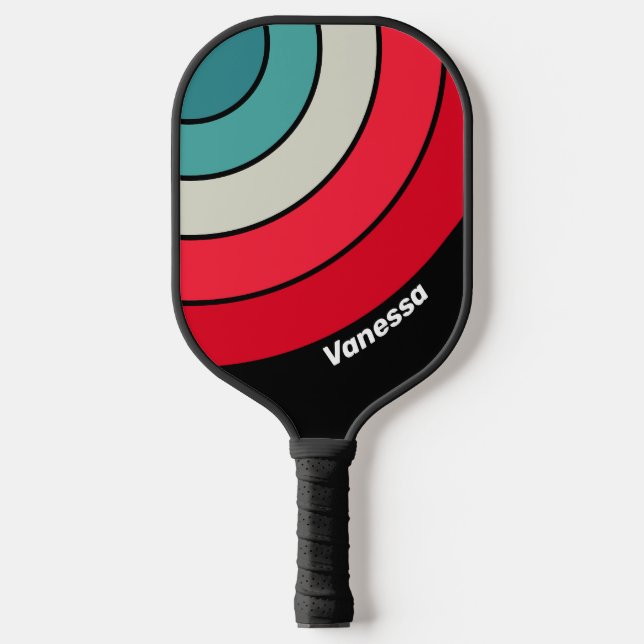 Retro Stealth Circle Stripe with Name Pickleball Paddle (Front)