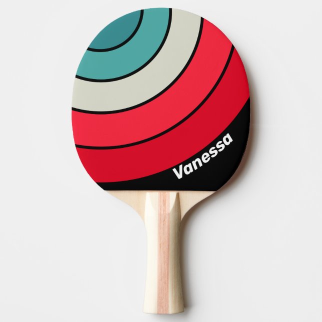 Retro Stealth Rainbow Circle Stripe with Name Ping Pong Paddle (Front)