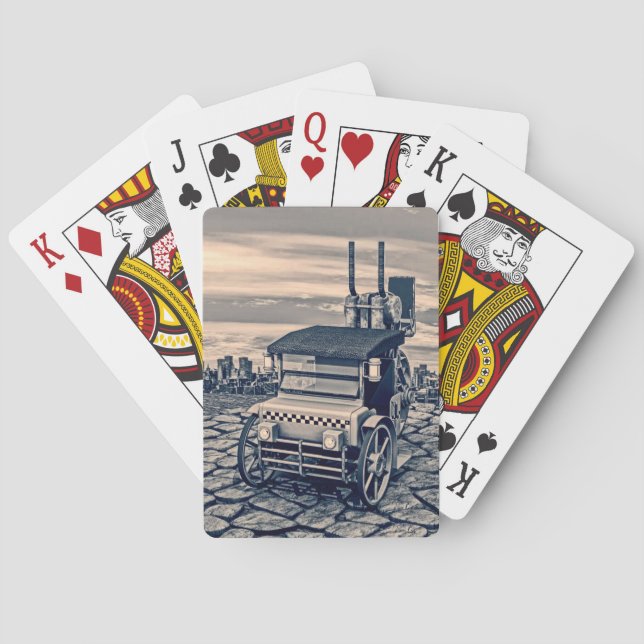 Retro Steam Cab-Taxi Playing Cards (Back)