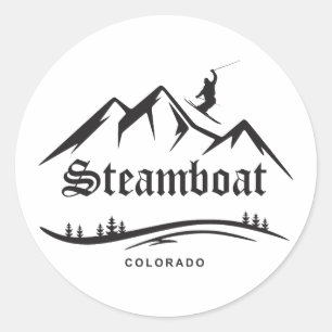 Retro Steamboat Mountain Ski Sunset Hoodie Classic Round Sticker