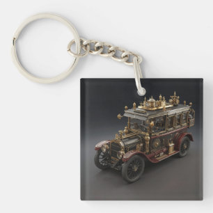 Retro Steampunk Police Cruiser Key Ring