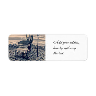 Retro Steampunk Taxi Cab City Art Return Address Label