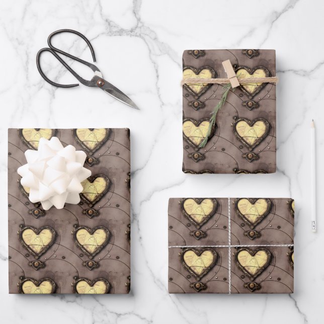 Retro Steampunk Valentines Day Abstract Mechanical Wrapping Paper Sheet (Front)