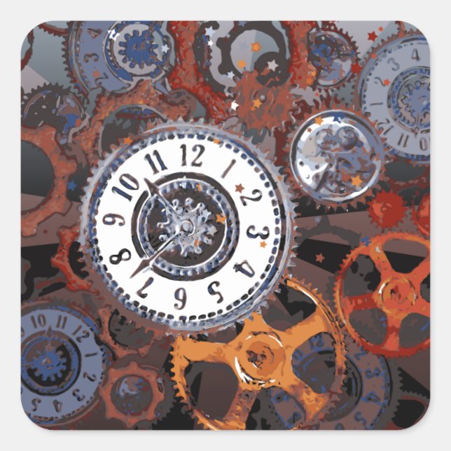 Retro steampunk watch parts, gears and cogs print square sticker (Front)