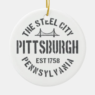 Retro Steel City Pittsburgh Pennsylvania Yinz vint Ceramic Ornament