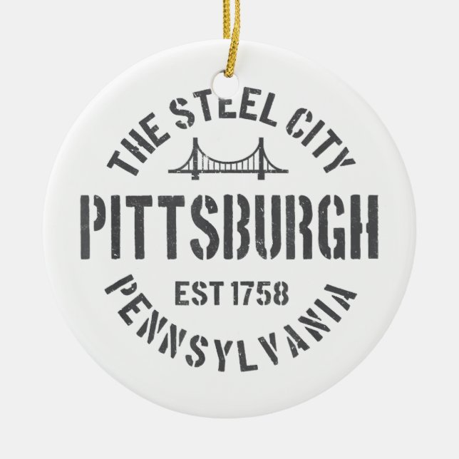 Retro Steel City Pittsburgh Pennsylvania Yinz vint Ceramic Ornament (Front)
