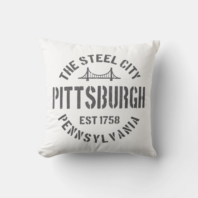 Retro Steel City Pittsburgh Pennsylvania Yinz vint Cushion (Front)