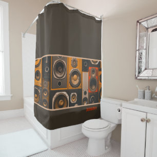  Retro Stereo Speakers Shower Curtain