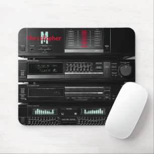Retro Stereo System Black Mouse Pad