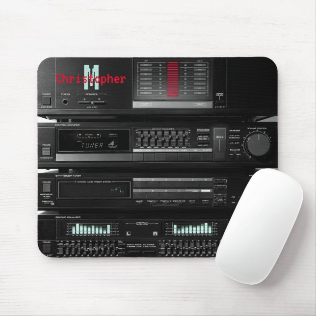 Retro Stereo System Black Mouse Pad (With Mouse)