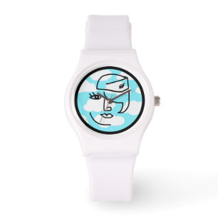 Retro Stewardess Face in Clouds Custom Watch