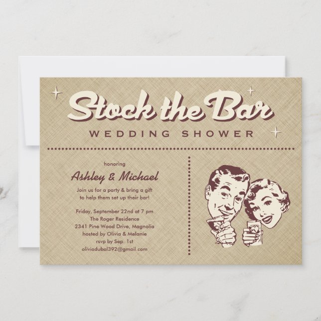 Retro Stock The Bar Party Invitations (Front)