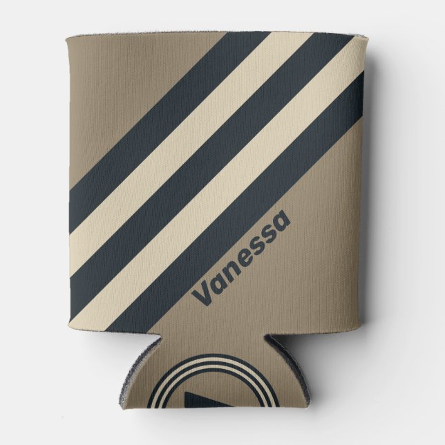 Retro Stormy Desert Three Stripes with Name Can Cooler (Front)