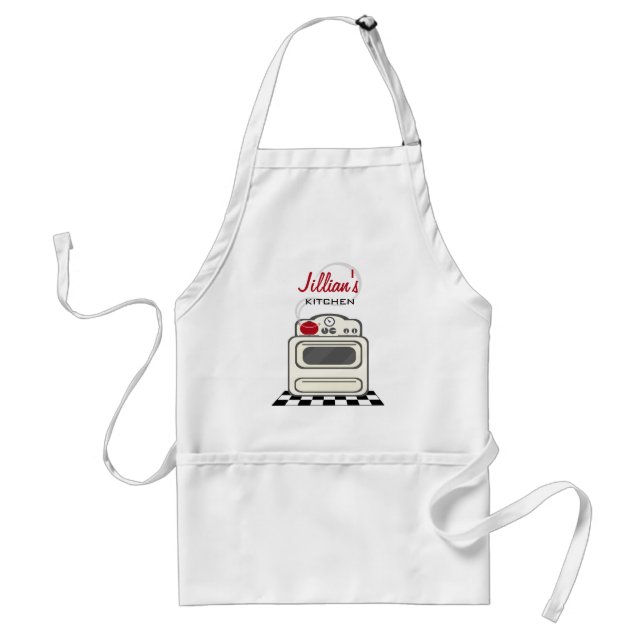 Retro Stove / Modern Red Kitchen Personalised Standard Apron (Front)