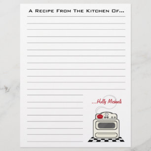 Retro Stove Red Kitchen Recipe Paper