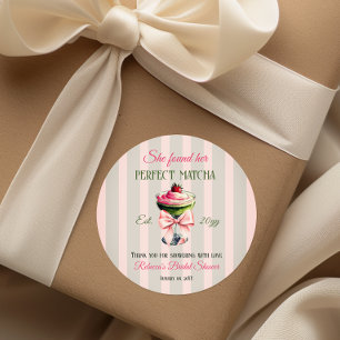 Retro Strawb Perfect Matcha Pink Bow Bridal Shower Classic Round Sticker