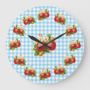 Retro Strawberries Large Clock