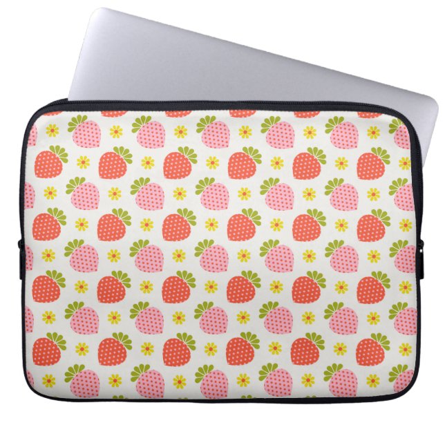 Retro Strawberry and Daisy Pattern Laptop Sleeve (Front)