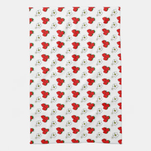 Retro Strawberry and Flowers Pattern Tea Towel