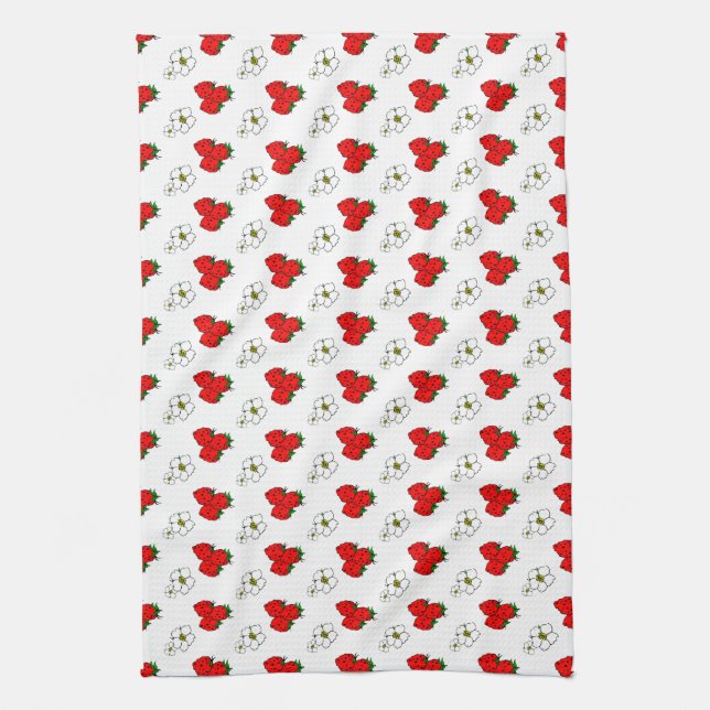 Retro Strawberry and Flowers Pattern Tea Towel (Vertical)