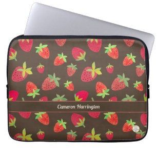 Retro Strawberry Art Hand-Illustrated Botanical Laptop Sleeve