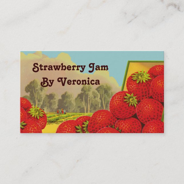 Retro Strawberry Art Recipe Tag Template Business  (Front)