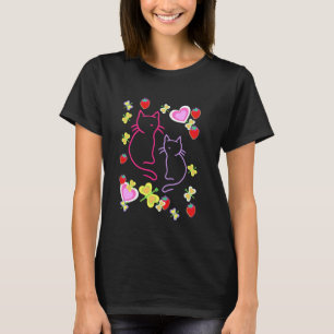 Retro Strawberry Cat Strawberry Kitten Vintage 80s T-Shirt