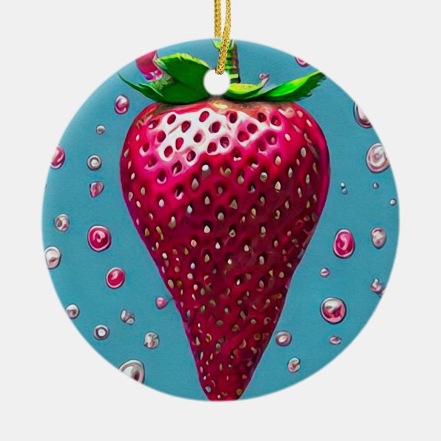 Retro Strawberry Ceramic Ornament (Front)