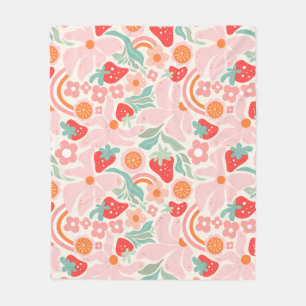 Retro strawberry  fleece blanket