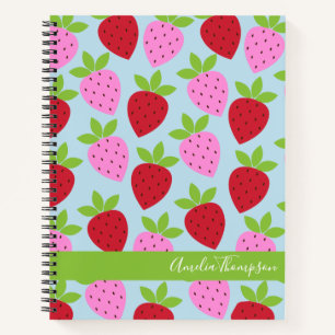 Retro Strawberry Fruit Pattern Blue Personalised  Notebook