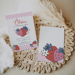 Retro Strawberry Girl Birthday Invitation