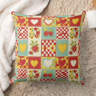 Retro Strawberry Patchwork Floral Pattern Cushion