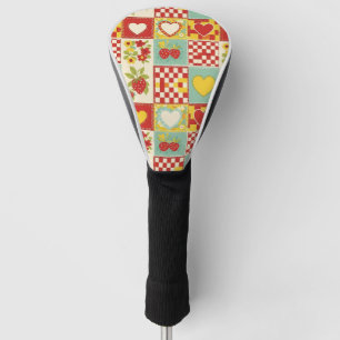 Retro Strawberry Patchwork Floral Pattern Golf Head Cover