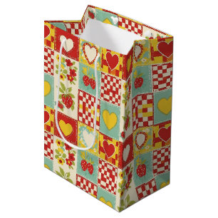 Retro Strawberry Patchwork Floral Pattern Medium Gift Bag